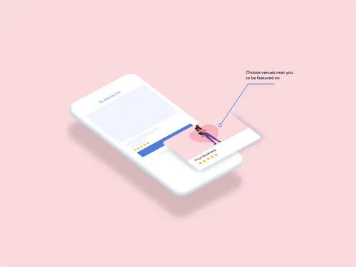 White iPhone on light pink background showing a minimalistic version of Bridebook's app design