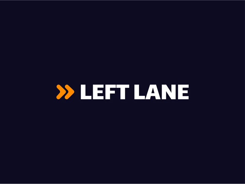 Leftlane text logo in white and icon logo of two orange arrows facing right on a dark navy background