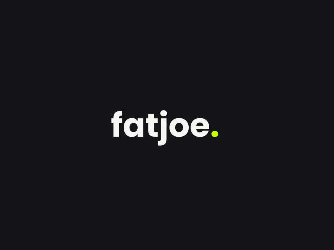 Fatjoe's white logo on dark background