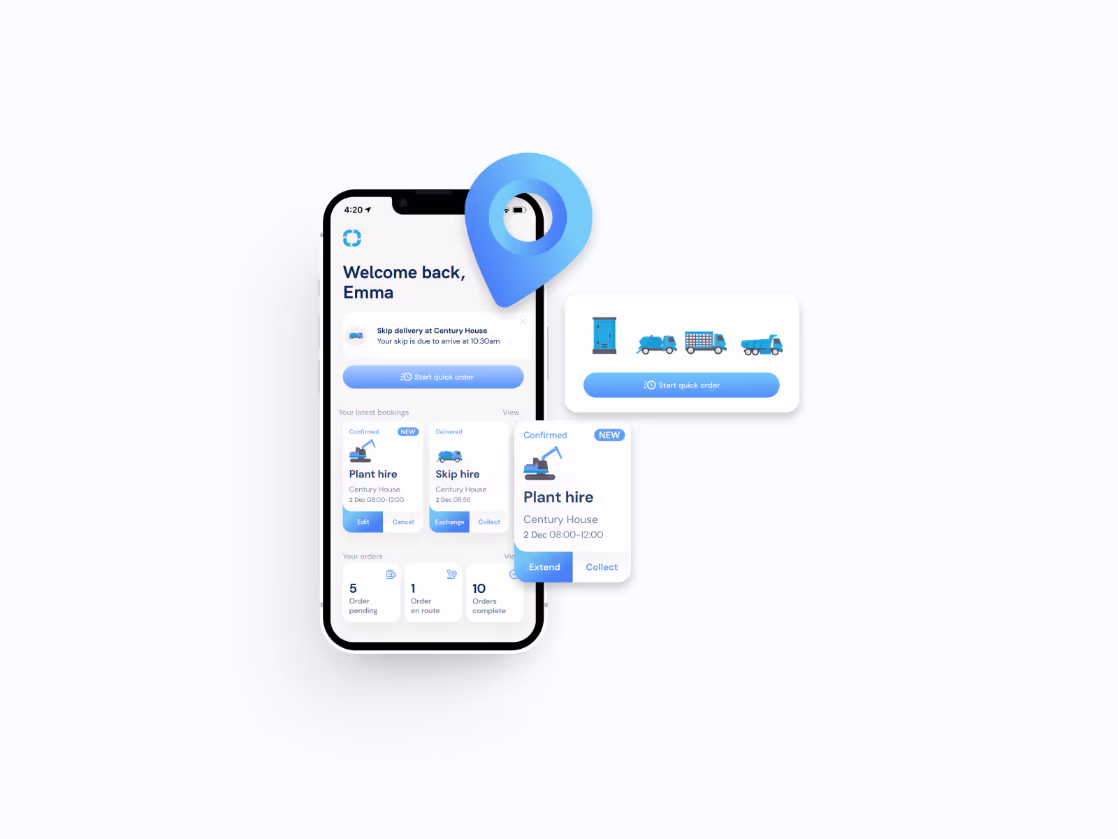 iPhone on light background showing Skrap's app dashboard