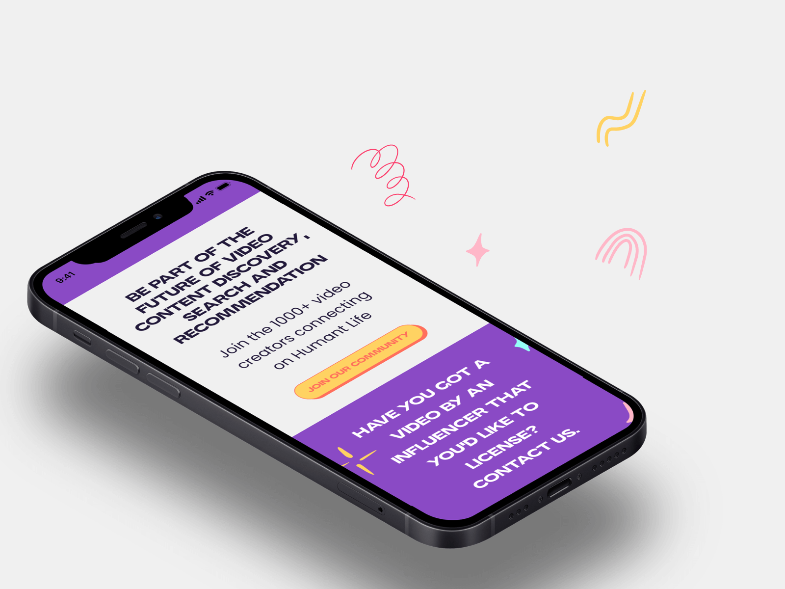 iPhone in white solid background with Humant's "Join our community" page of website