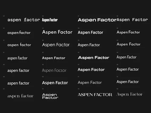 Different typographic logos that the team came up with on a dark/black background