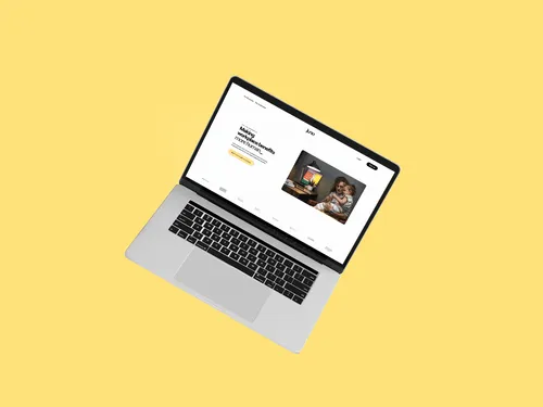 Mac laptop in a yellow background displaying Juno's landing page