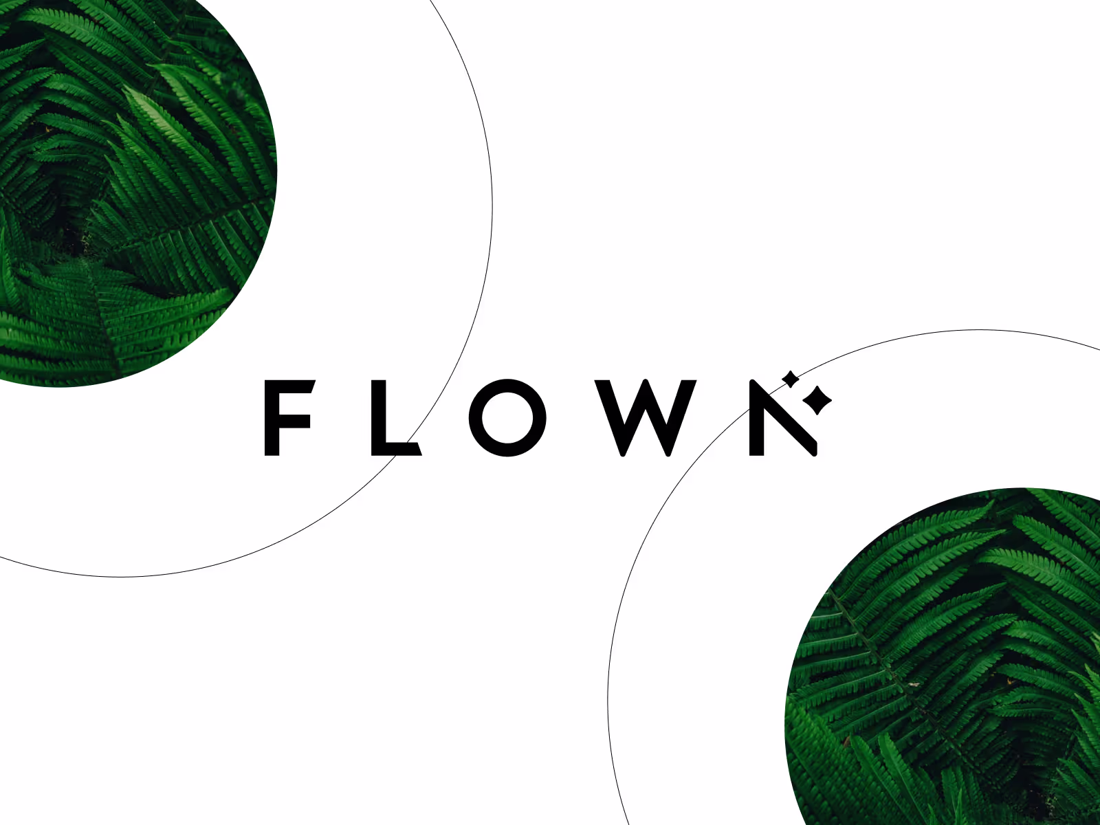 Flown logo on white solid background with surrounding circles with nature elements inside of them