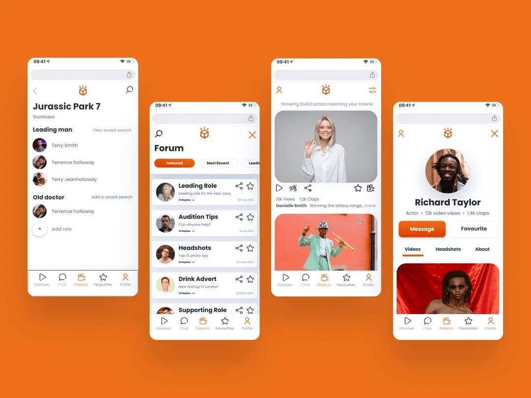 Four Iphone Screens displaying designs of flairbox's UI