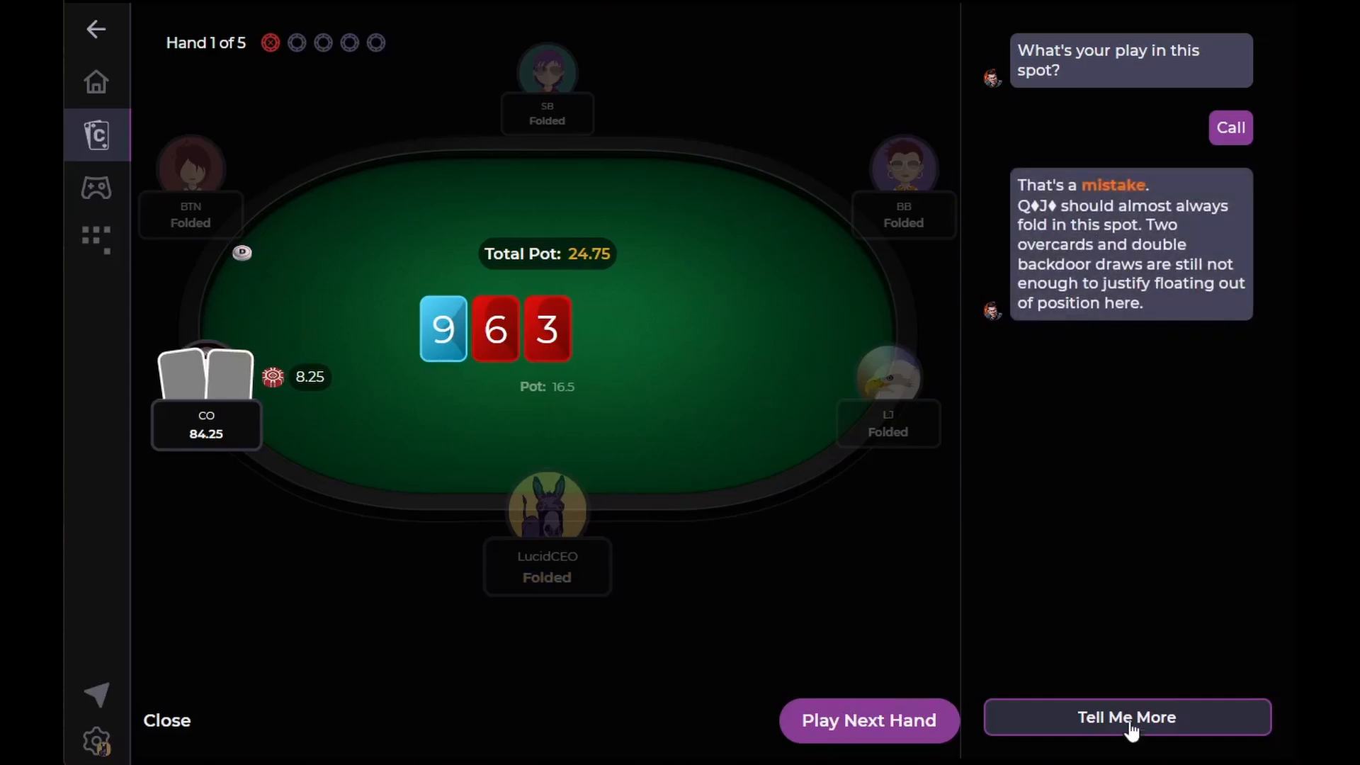 The Cardle quiz screen showing hand 1 of 5
