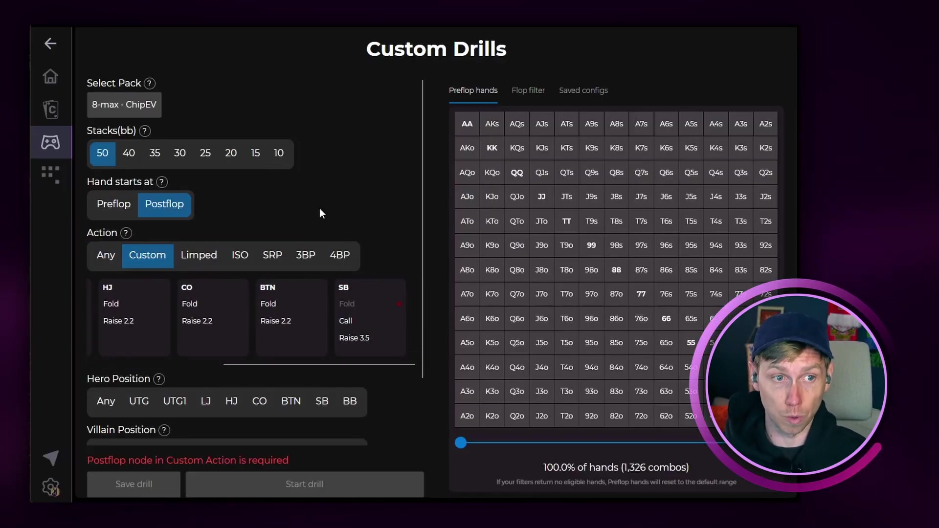 Pot type selector with options including 3-Bet Pot