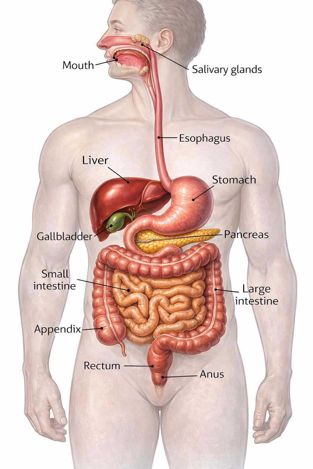 Human digestive system and major organs