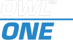 OWL ONE logo with OWL in white and ONE in blue separated by a horizontal blue line.
