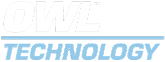 OWL Technology logo with 'OWL' in bold white letters and 'TECHNOLOGY' in light blue capital letters underlined by a blue line.