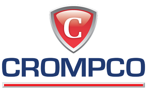 CROMPCO company logo with a red shield featuring a white letter C above the company name in blue uppercase letters.
