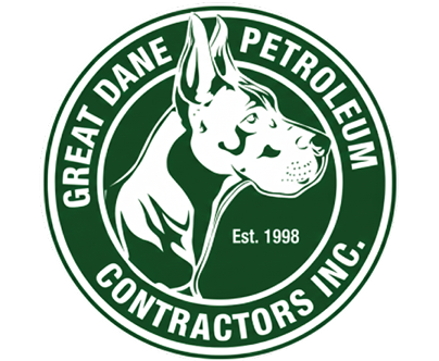 Green circular logo with a white Great Dane dog's head in profile, surrounded by the text 'Great Dane Petroleum Contractors Inc. Est. 1998'.