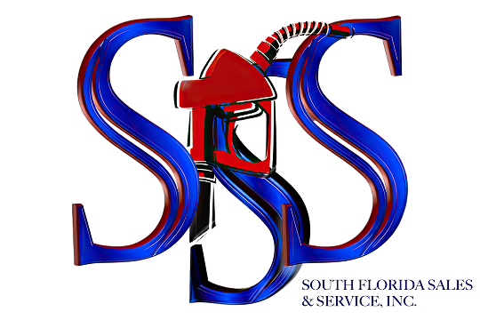 Logo with large blue letters 'S S S' surrounding a red gas pump nozzle, with text 'South Florida Sales & Service, Inc.'