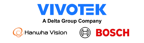 Logos of Teledyne Technologies, Hanwha Vision and  Bosch arranged in a grid.