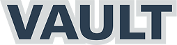 Vault logo with blue letters and gray outline.