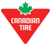 Canadian Tire logo featuring a red triangle with a green maple leaf on top and 'CANADIAN TIRE' text inside.