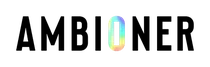 Text 'Mbioner' with a vertical bar inside an elongated oval shape featuring a colorful gradient from blue to green to yellow to pink.