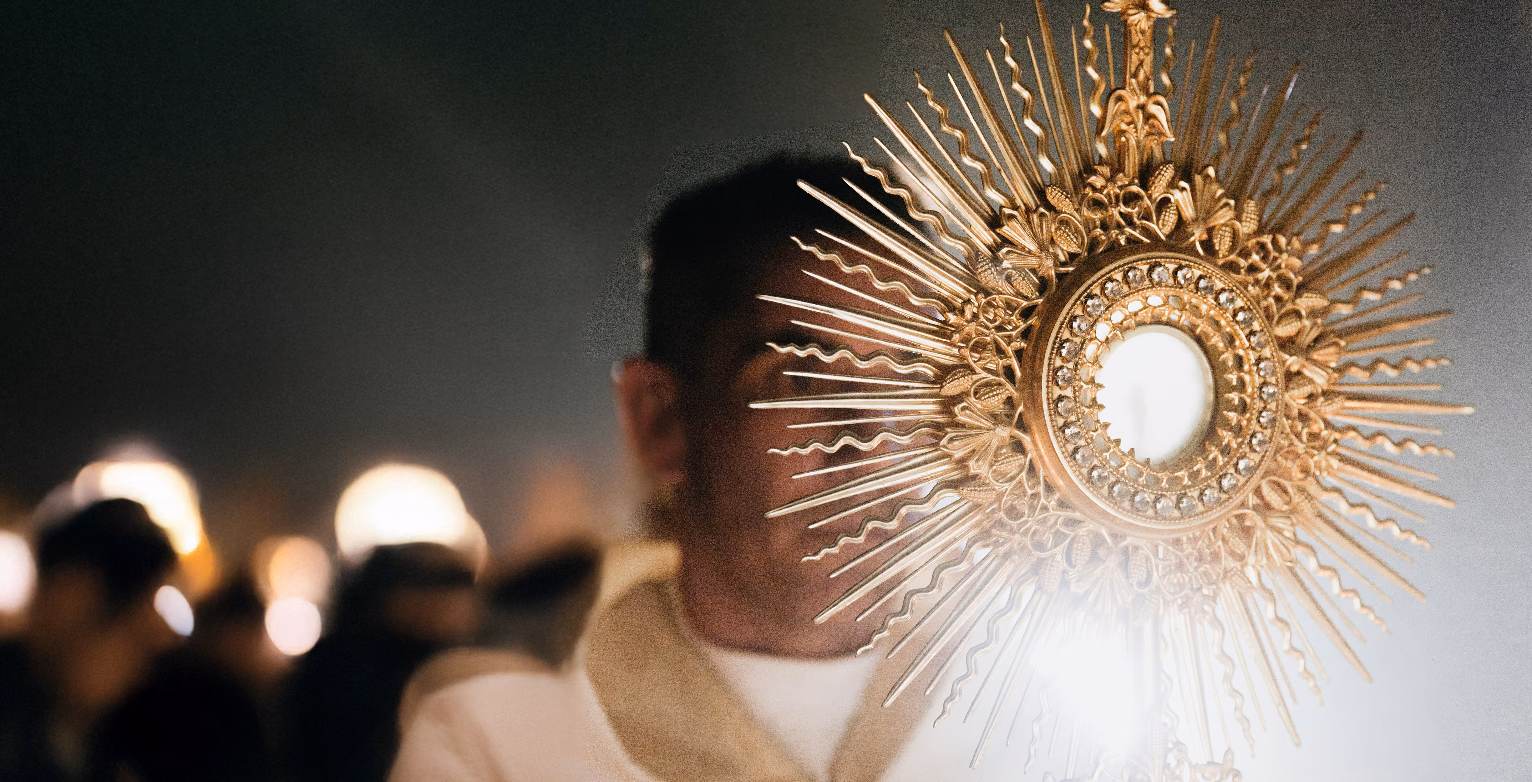 Close-up of the Eucharistic host displayed in a monstrance
