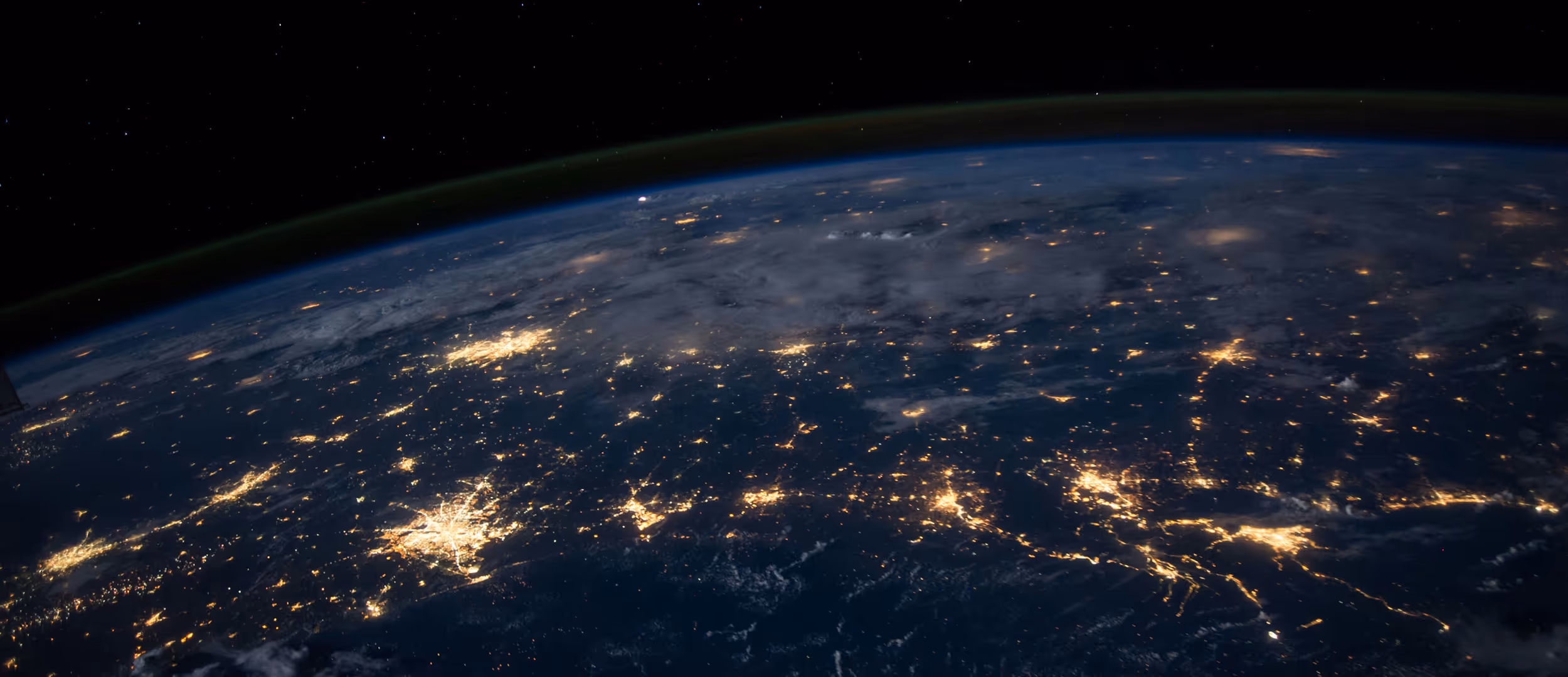 Close-up view of earth from a satellite at night
