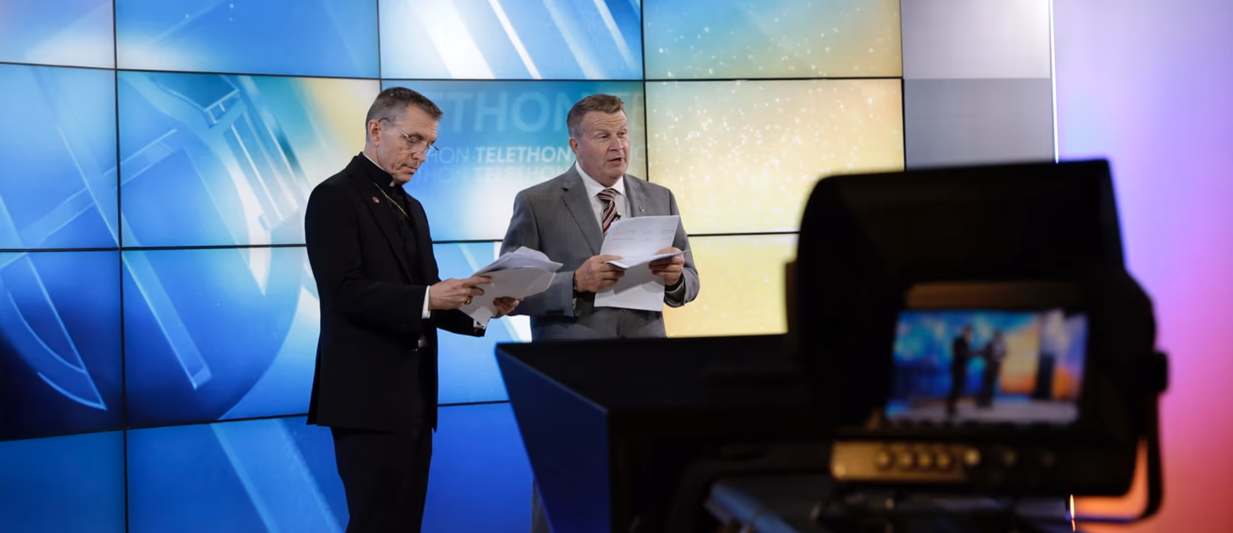 Bishop Reed and Jay Fadden broadcasting on CatholicTV