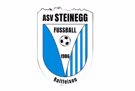 Logo des ASV Steinegg Fußballvereins mit blau-weißem Schild, einem Fußball in der Mitte und dem Gründungsjahr 1986.