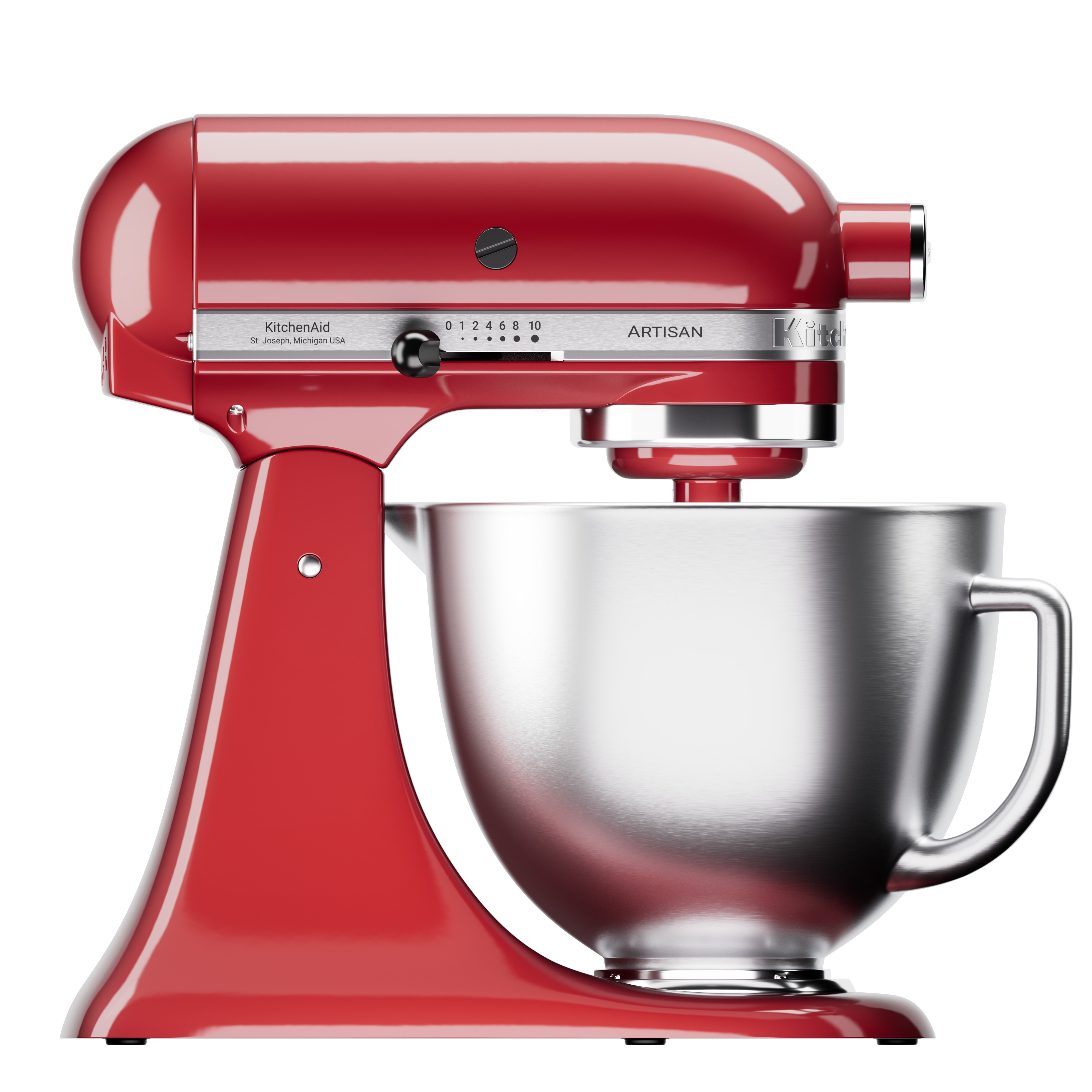 rendu 3D packshot d'un robot pâtissier KitchenAid rouge