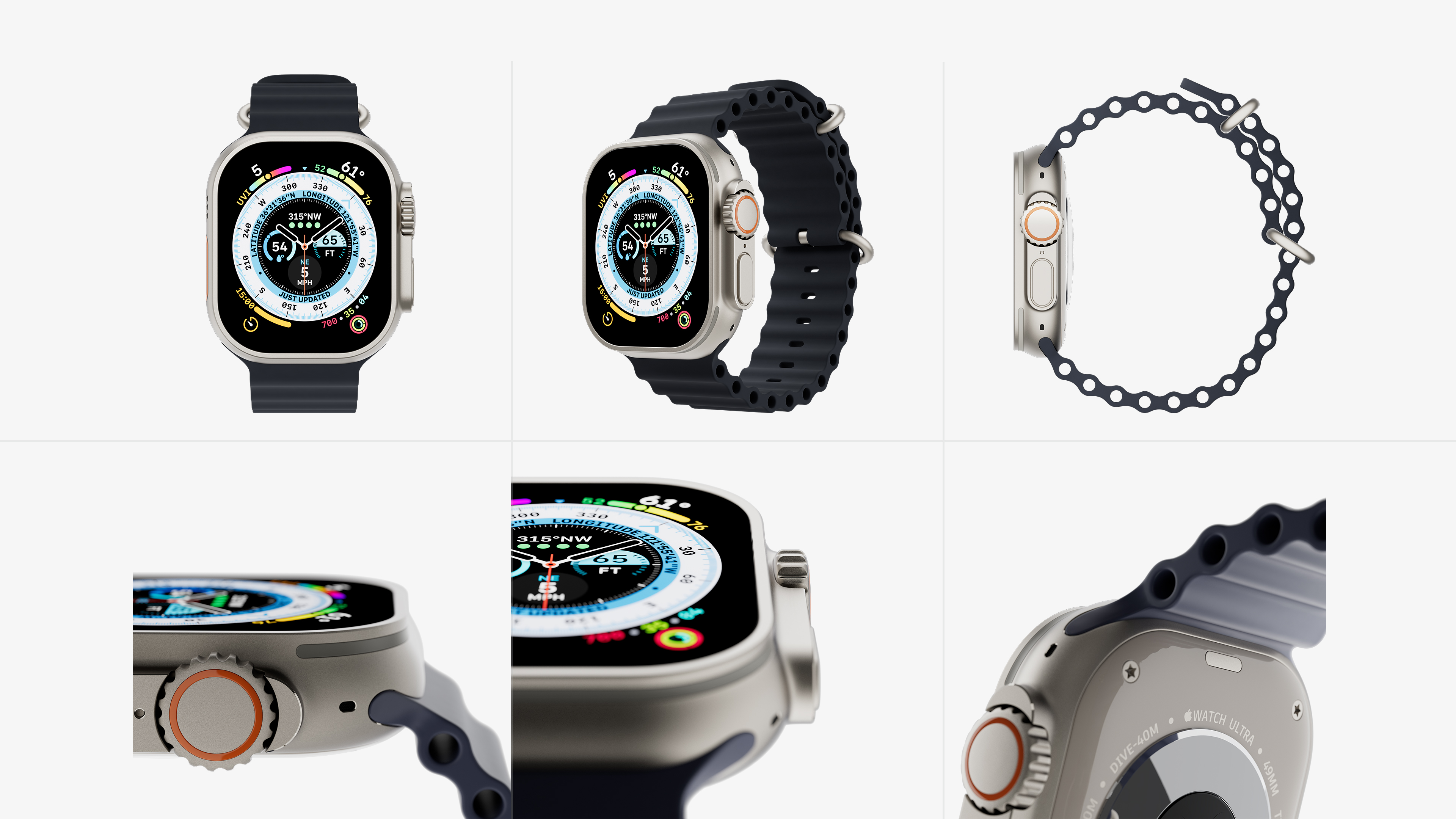 Pack de 6 rendus 3D packshot 3D d'une montre connectée Apple watch