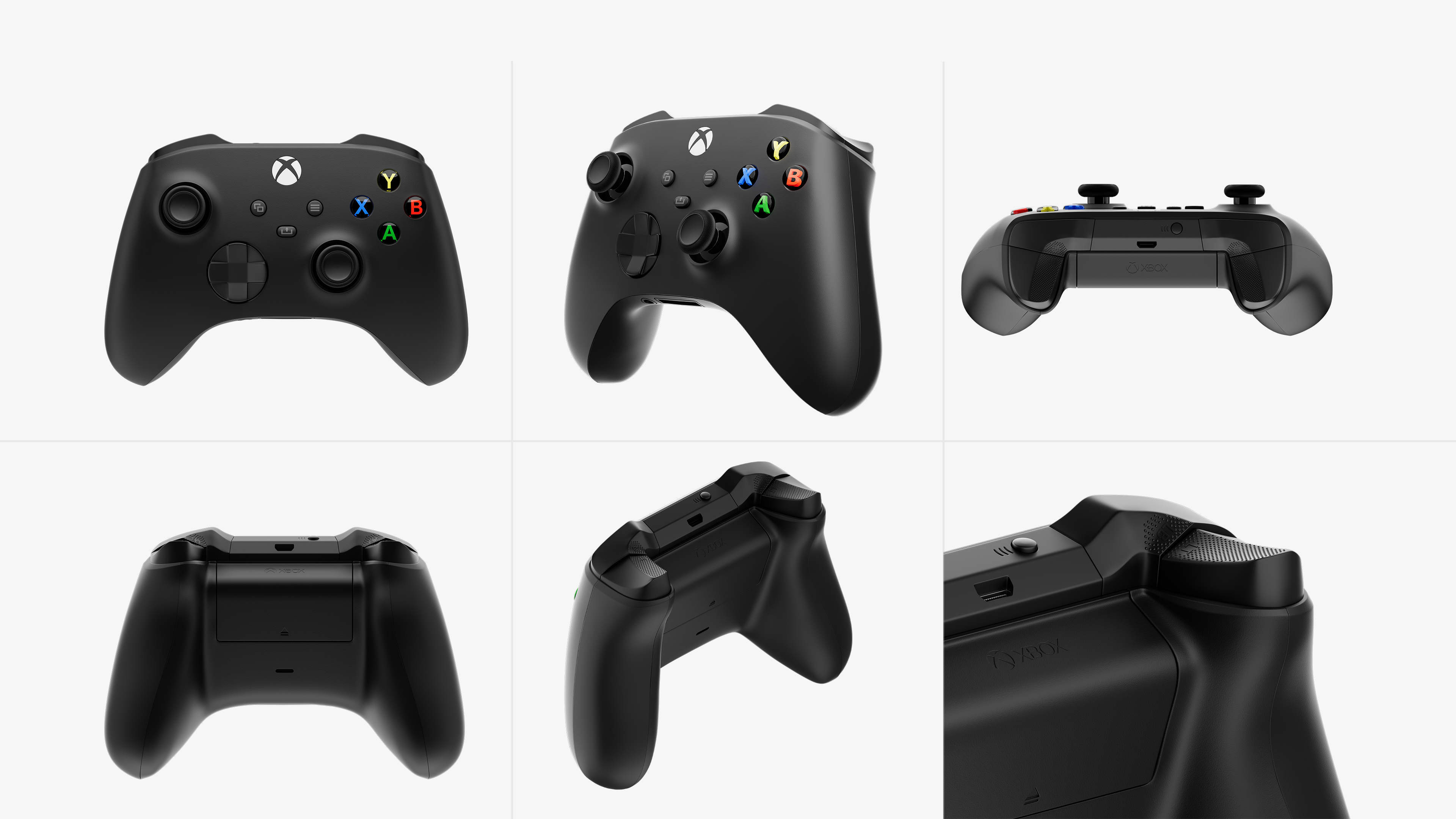 6 rendus 3D d'une manette xbox noire