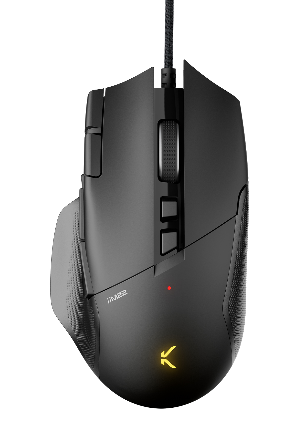 vue 3D d'une souris gamer noire de face