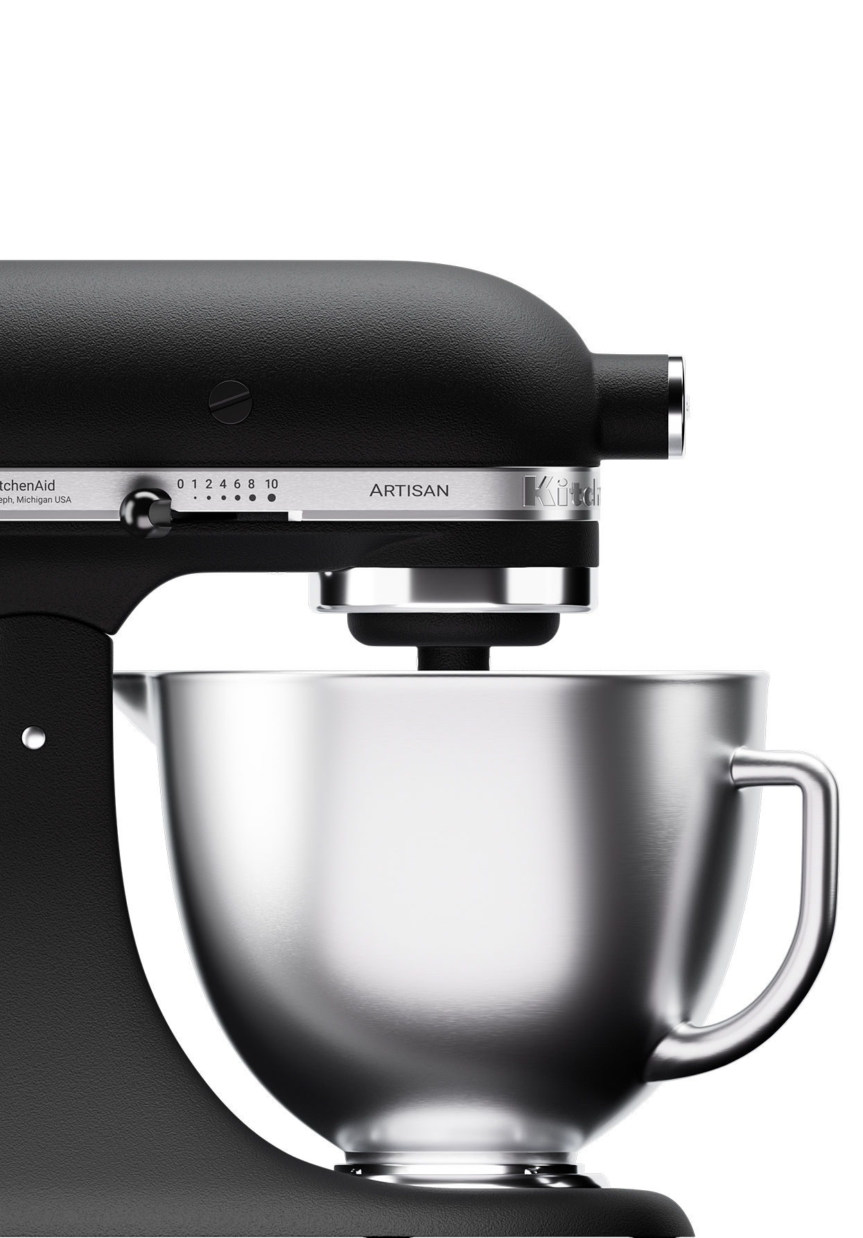 image packshot 3D d'un robot pâtissier noir et métal Kitchenaid