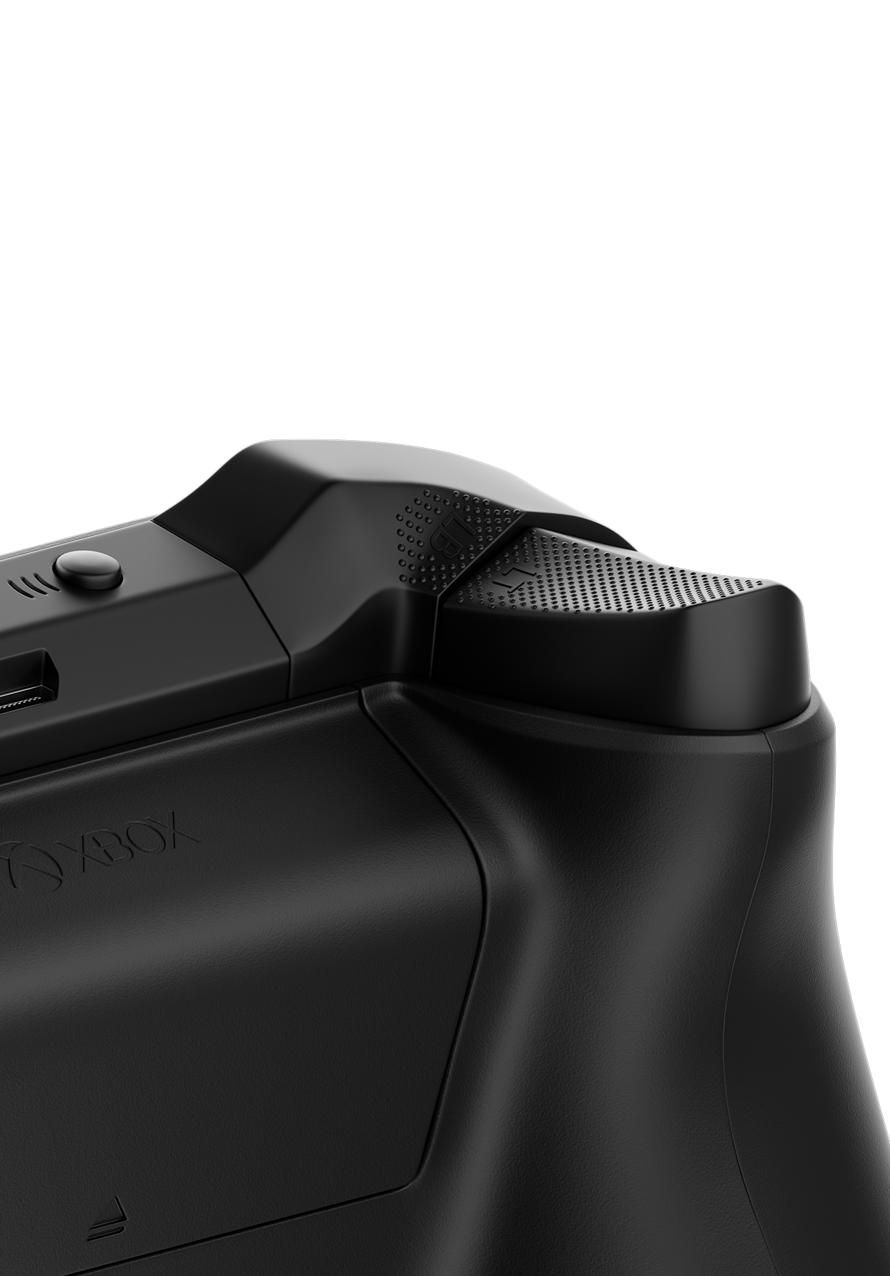 détail d'une gâchette de manette xbox noire