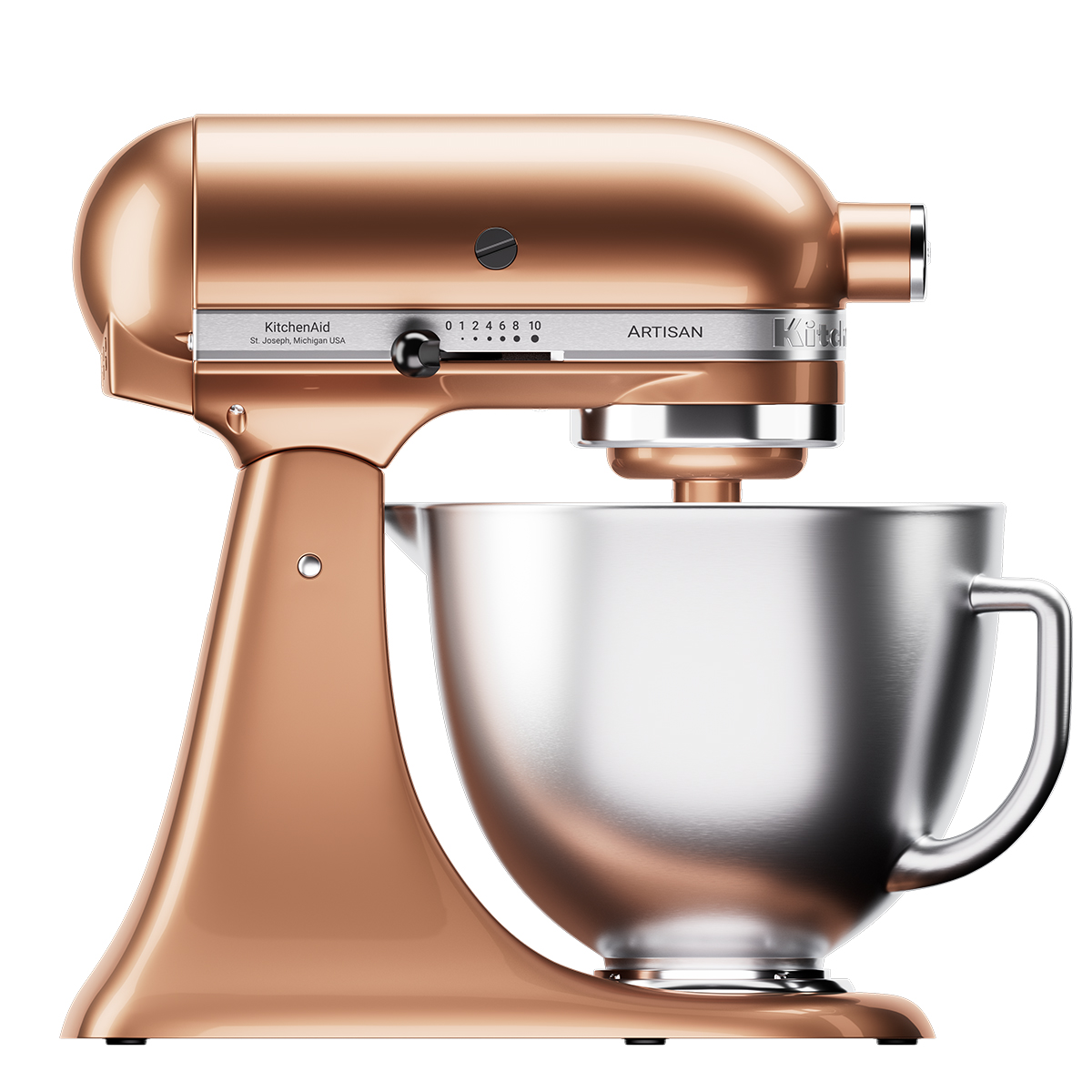 image packshot 3D d'un robot pâtissier KitchenAid cuivre
