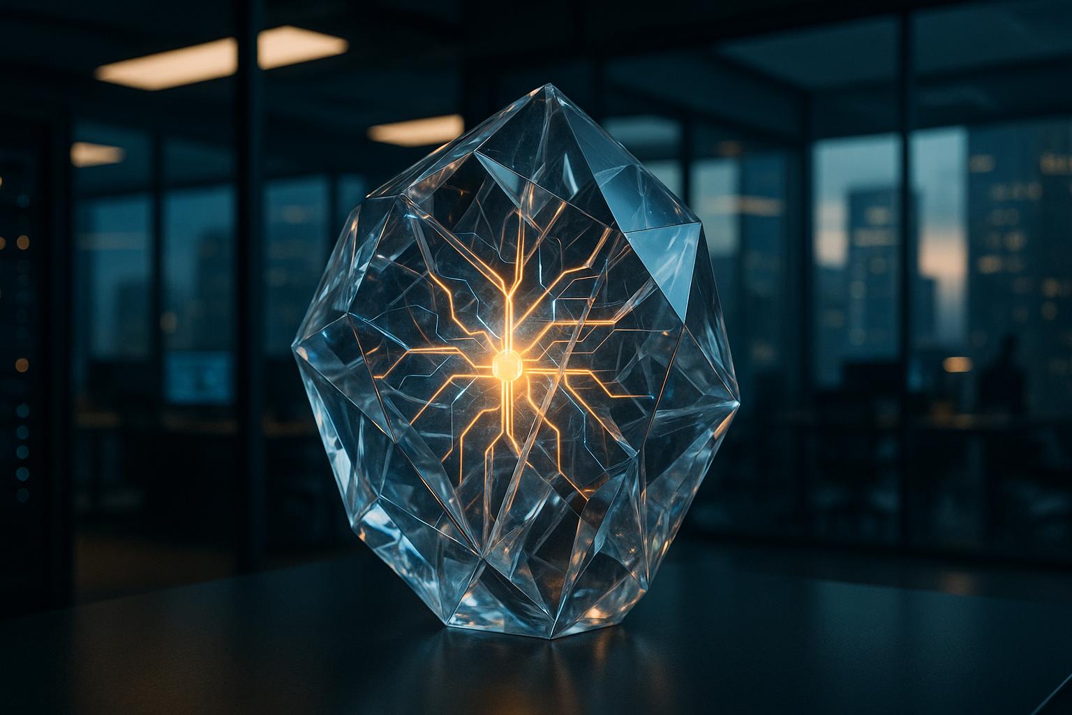 A multi-faceted crystal structure with glowing internal pathways, representing deep reasoning and logical thought.