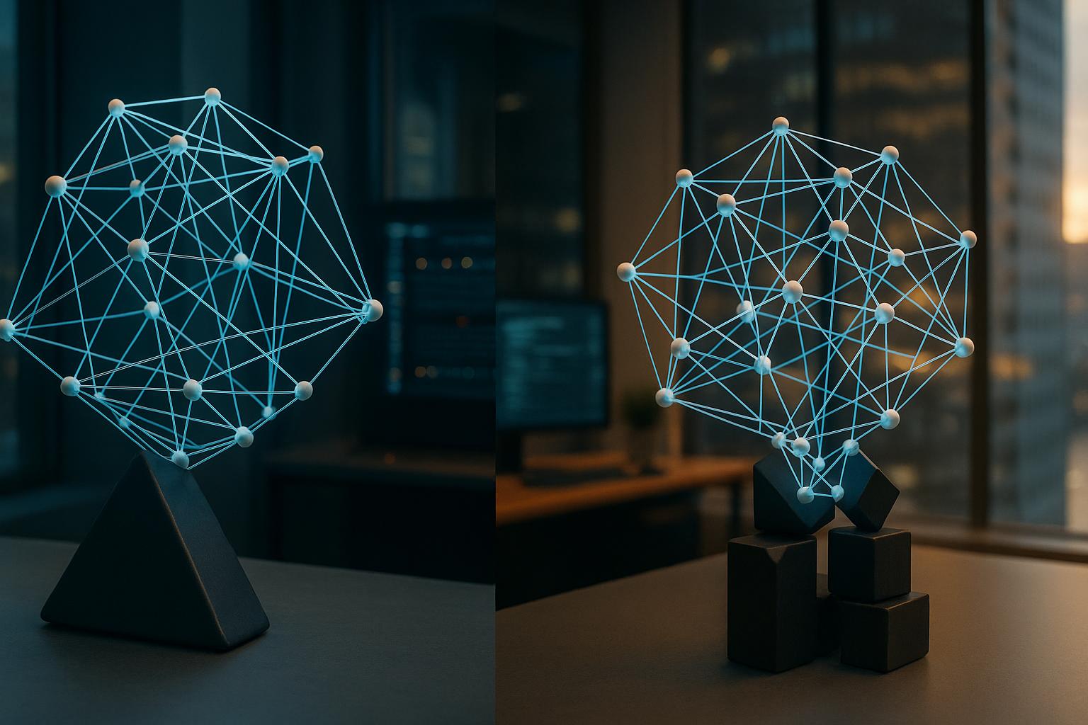 צורה גיאומטרית בודדת נאבקת לתמוך ברשת מורכבת, בניגוד לצורות קטנות יותר מרובות התומכות בקלות ברשת זהה.