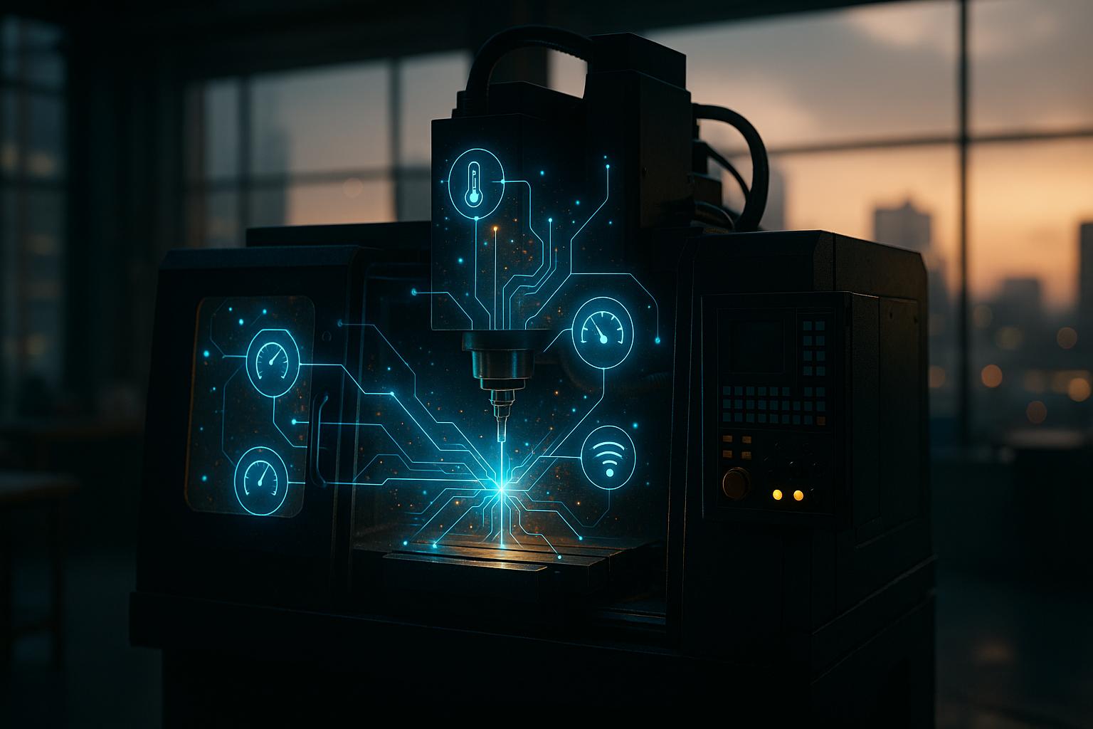 A complex industrial data network with interconnected nodes and data streams, illustrating how iForAI scales AI pilots to multiple facilities with operational integration.