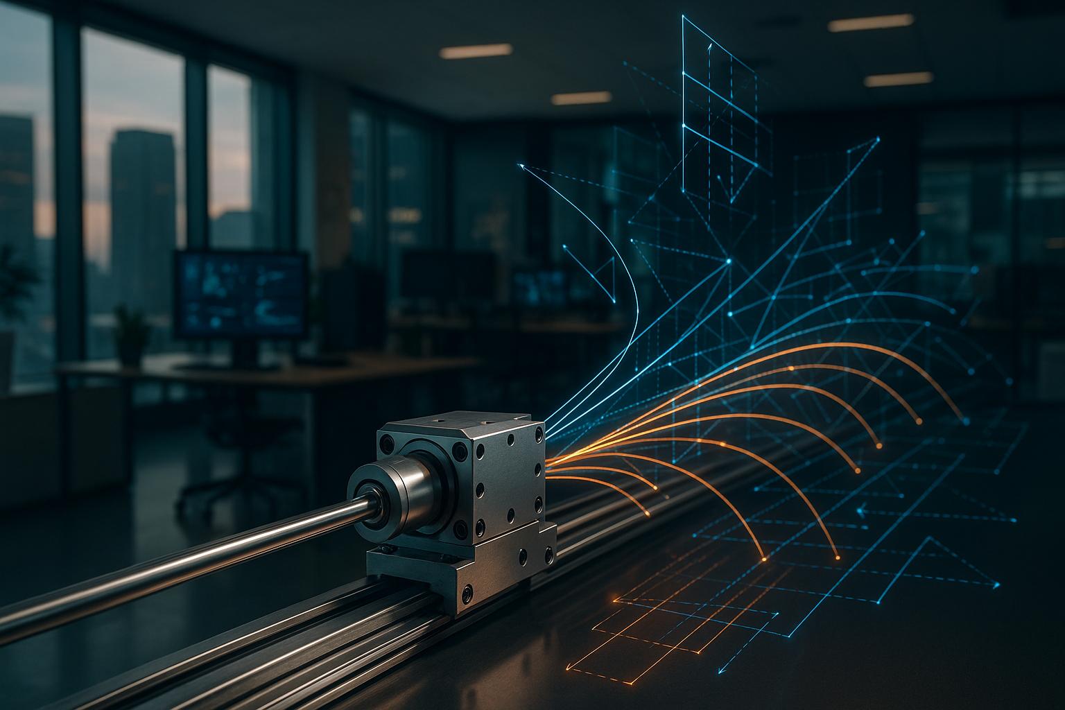 A precision mechanical component navigating multidimensional geometric trajectories along an automated conveyor track, stabilizing operational throughput across advanced iForAI world model automation workflows.