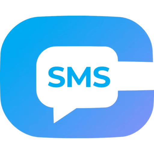 Blue gradient chat bubble with the letters SMS inside, representing messaging.