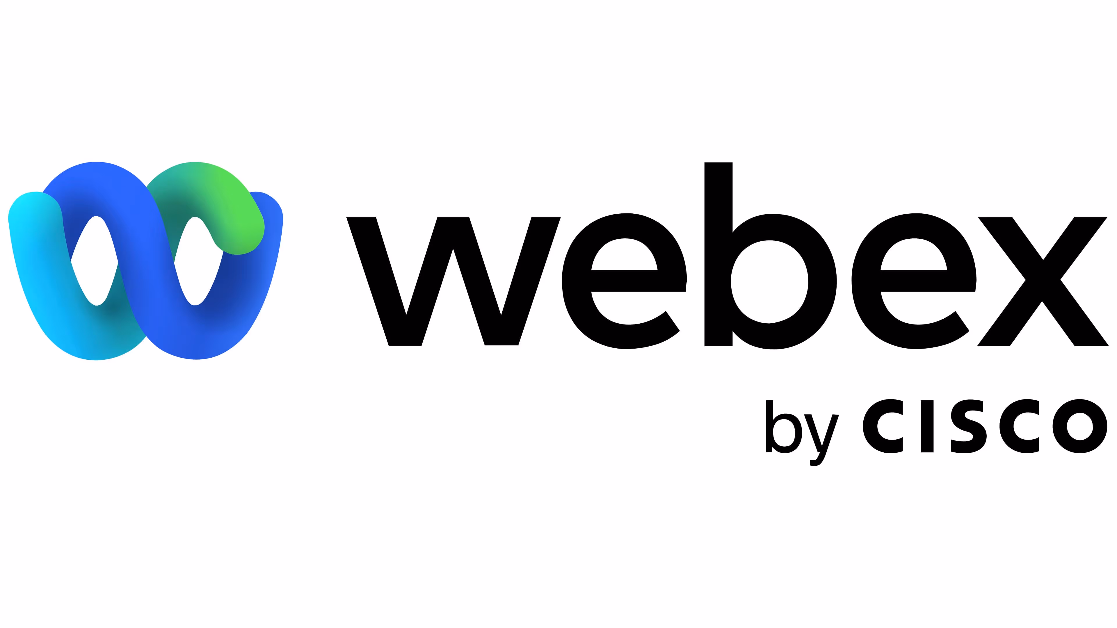 Webex logo featuring a stylized blue and green 'W' with the text 'webex by cisco' in black.