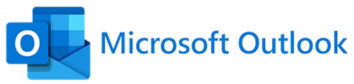 Microsoft Outlook logo featuring a stylized blue envelope with an 'O' and blue text reading 'Microsoft Outlook'.