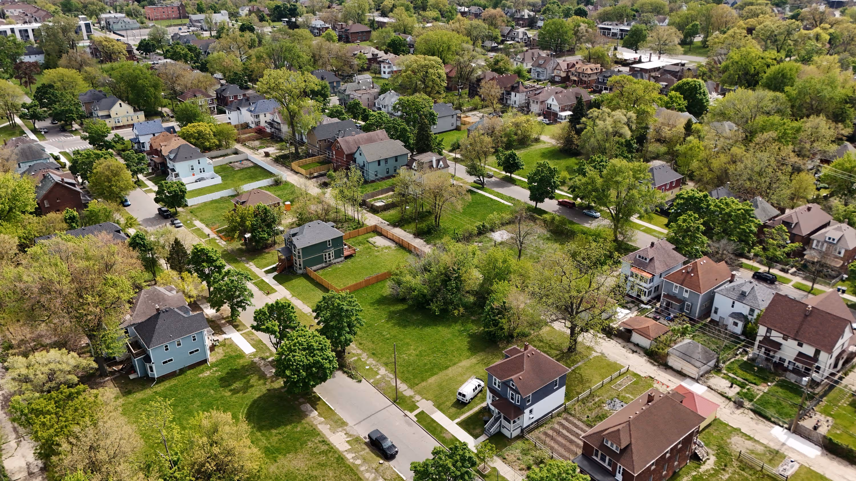 Drone shot of Detroit.