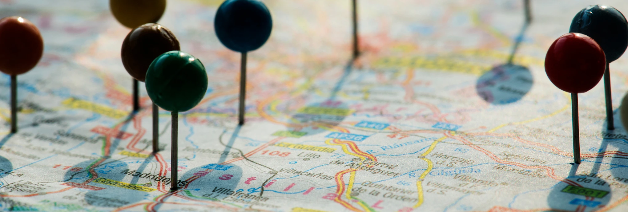 a map with pins on it