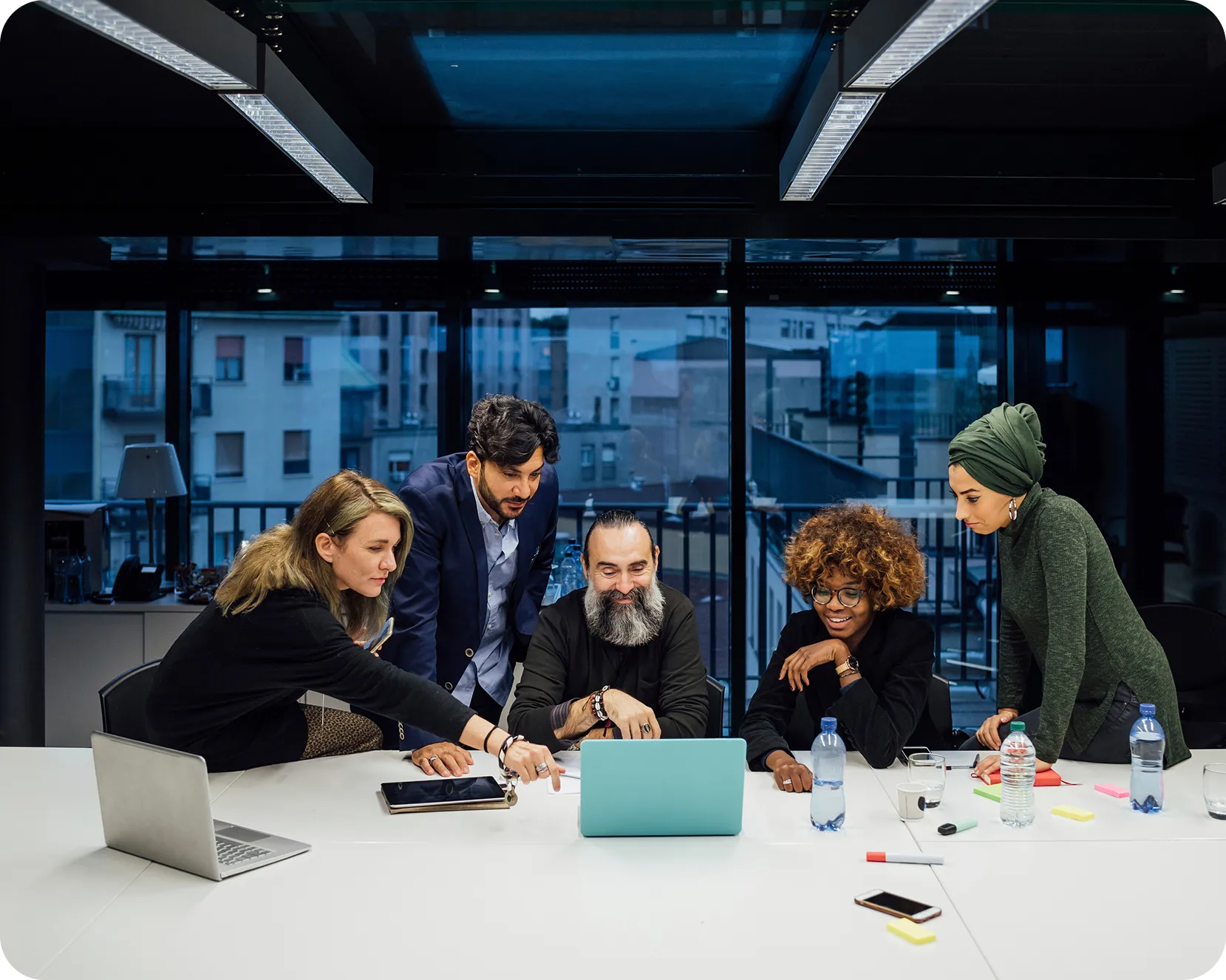 a group of people around a table