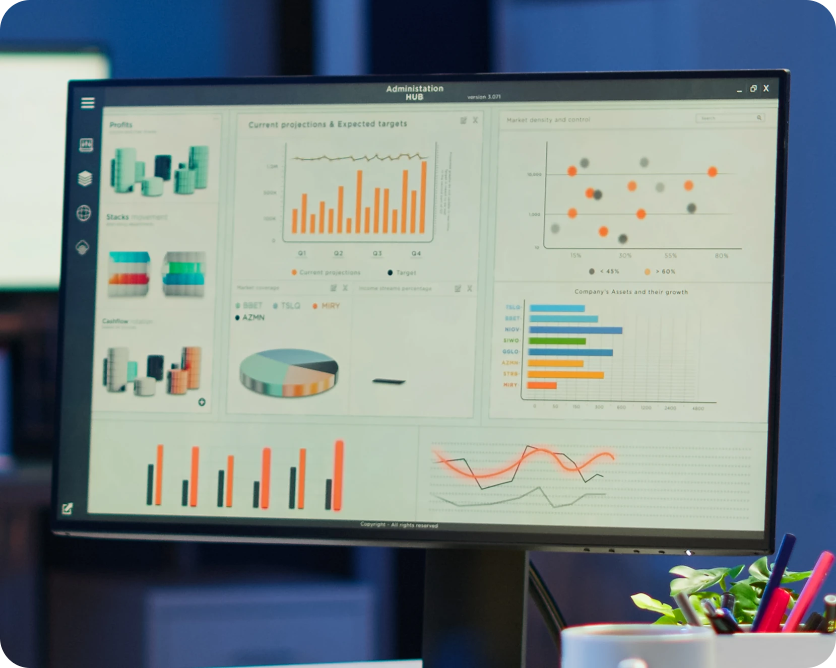 a computer screen with graphics and graphs
