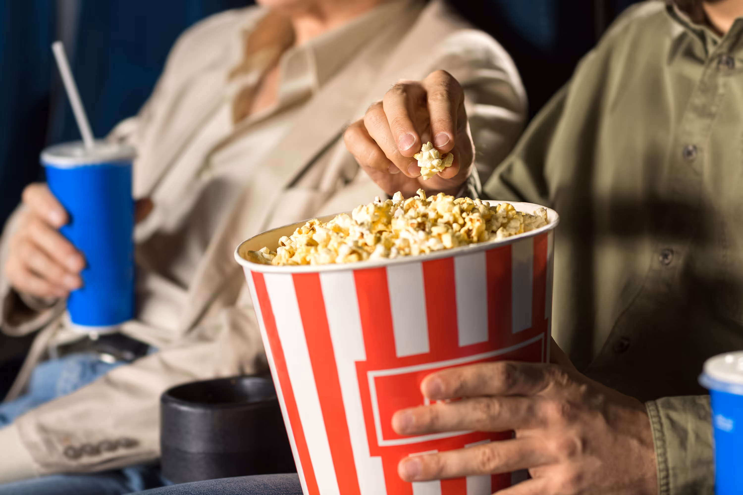 Popcorn bucket and soda stock image