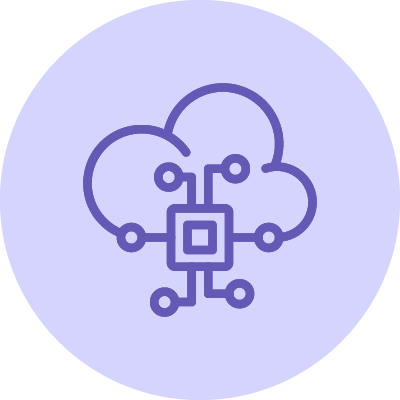Cloud computing and AI icon featuring a cloud symbol integrated with a network circuit.