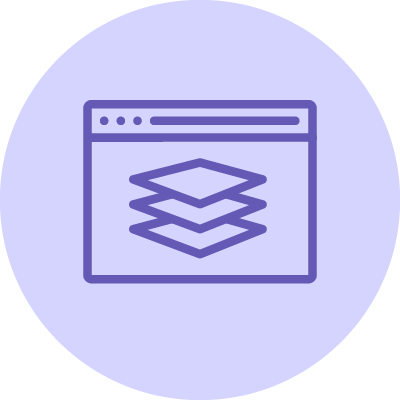 Software stack icon representing platform architecture, CRM, and layered digital solutions.