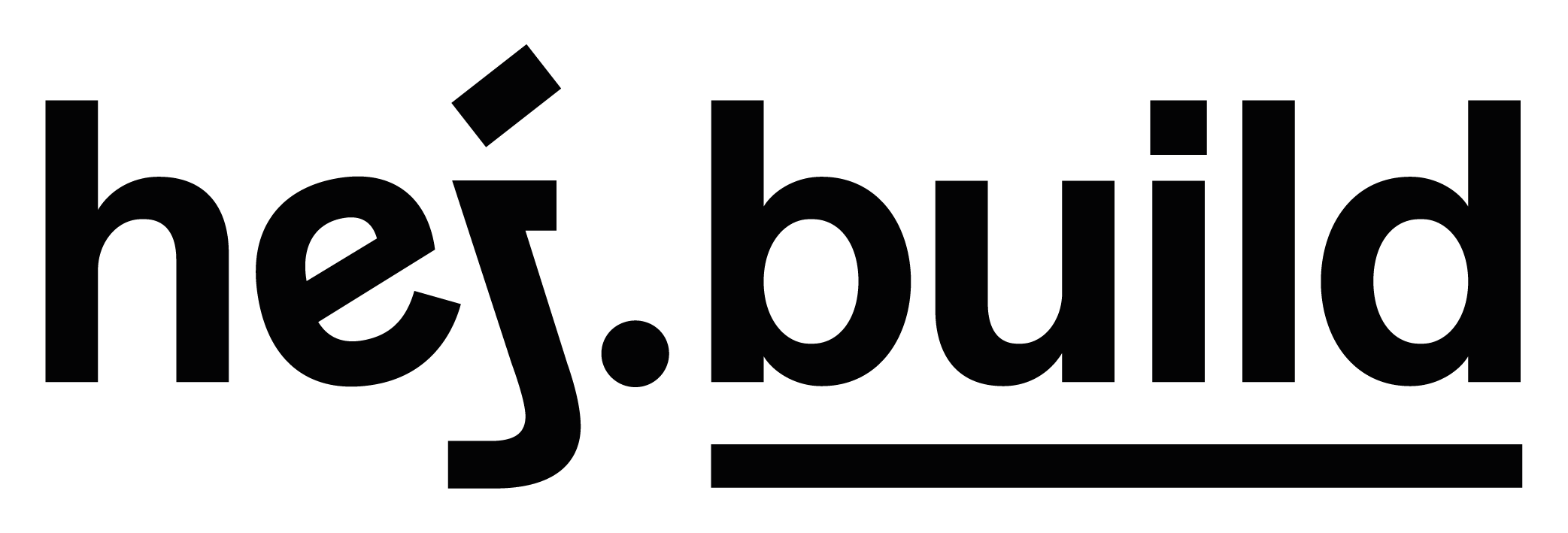 Schriftzug hej.build in schwarzer Typografie.