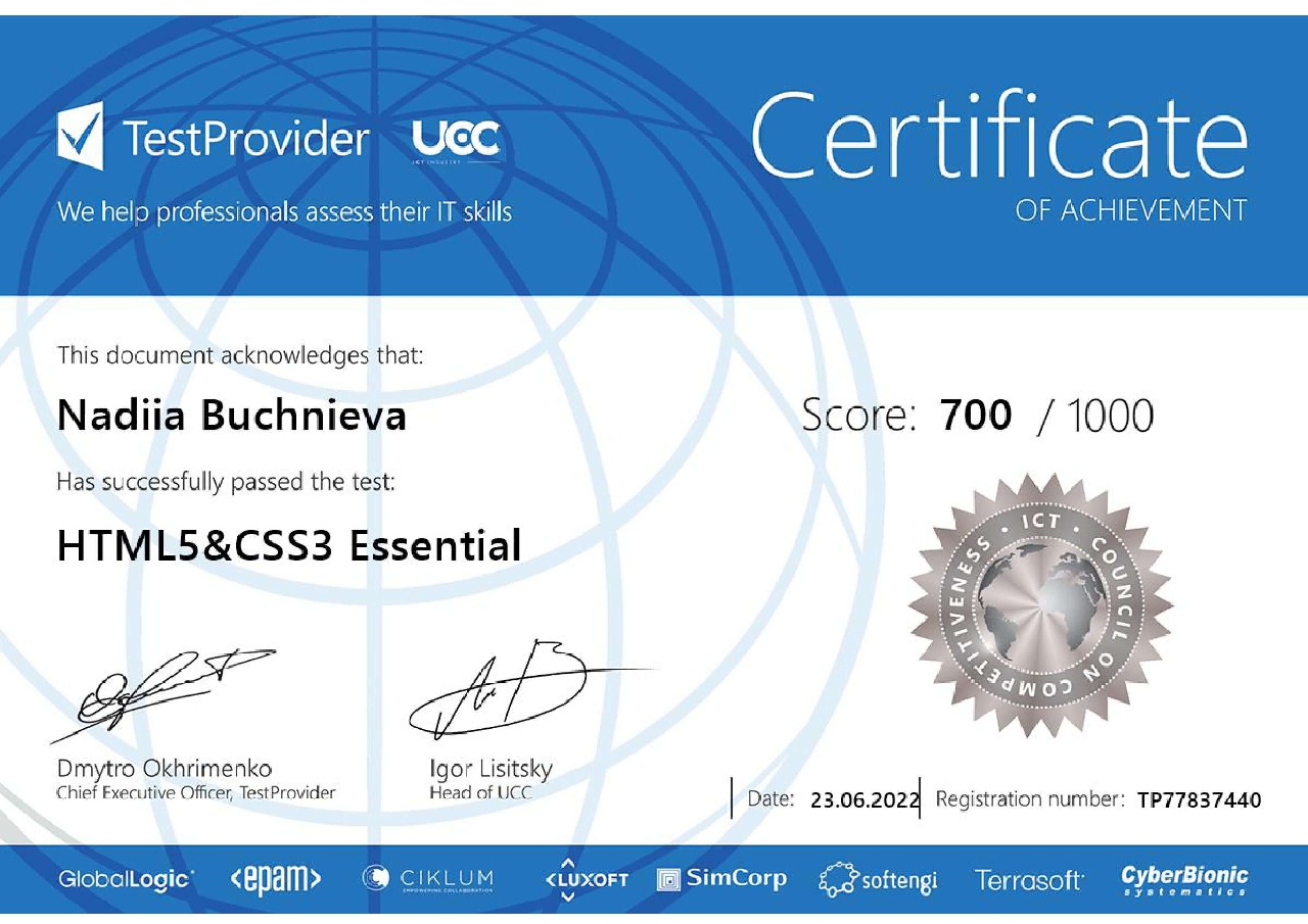 Personal certificate of achievement 