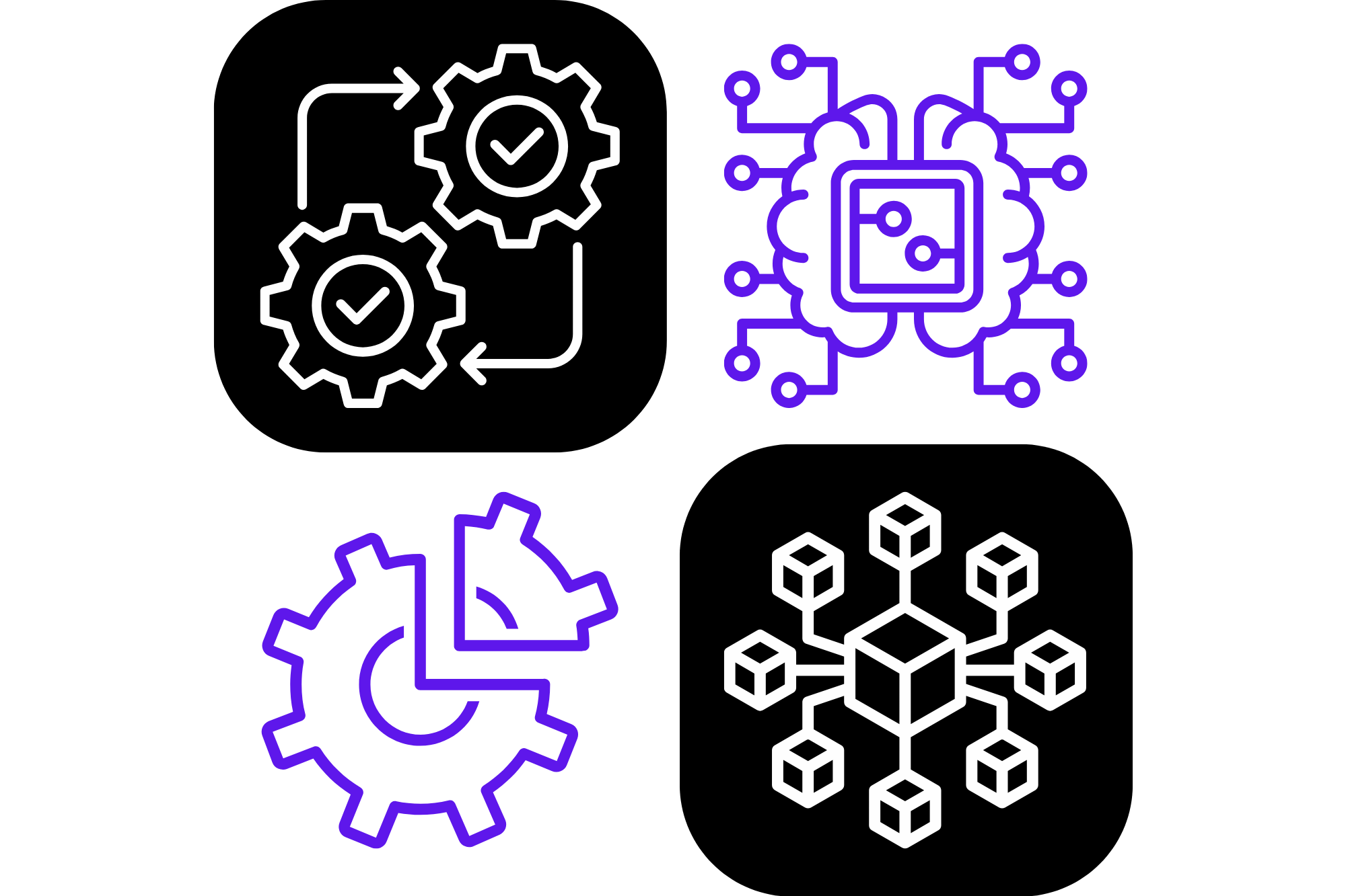 Icônes illustrant l’automatisation, l’intelligence artificielle, l’optimisation énergétique et la gestion centralisée dans le génie climatique