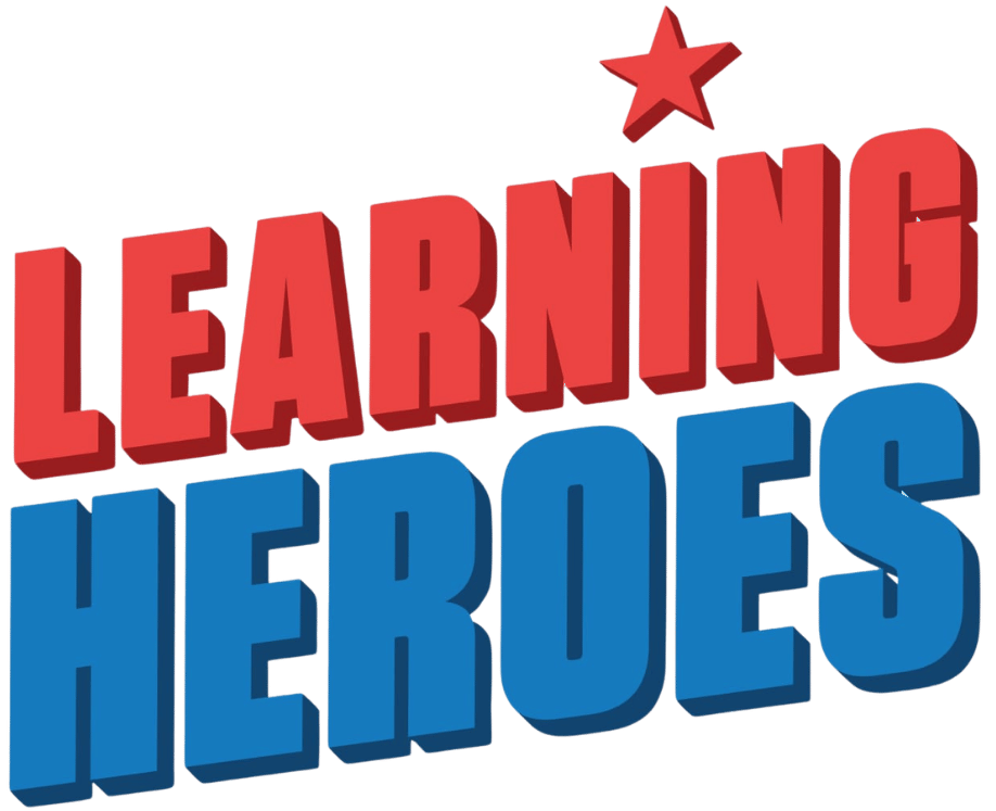 3D styled text reading 'LEARNING HEROES' with red star above the word LEARNING.